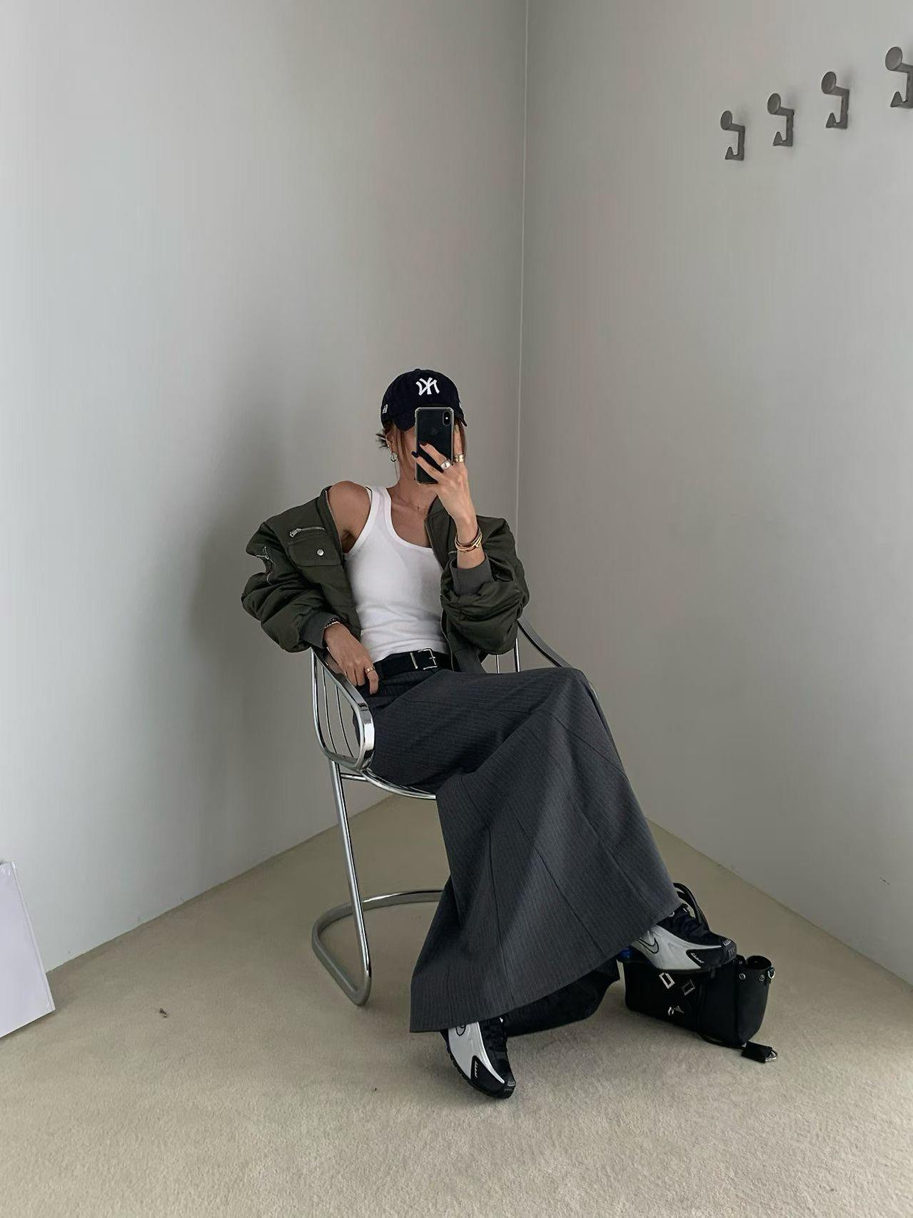 直條紋西裝魚尾裙